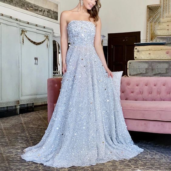 Sexy Tube Top Hot Silver Sleeveless prom Dress  cg6165