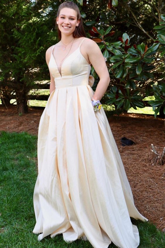 2020 yellow long prom dress with pockets  cg6187