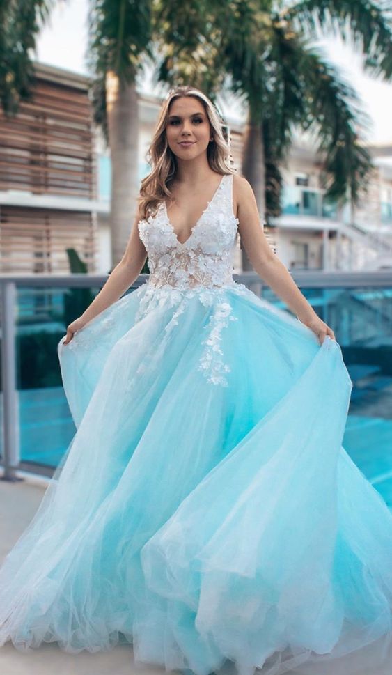 pretty long prom dresses, light blue prom gowns, fashion lace prom dresses for teens  cg6271