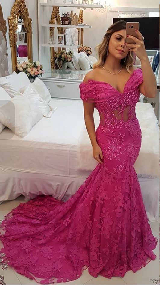 Prom Dresses Ball Gown, Fushia Prom Dresses, Off the Shoulder Prom Dress   cg6299