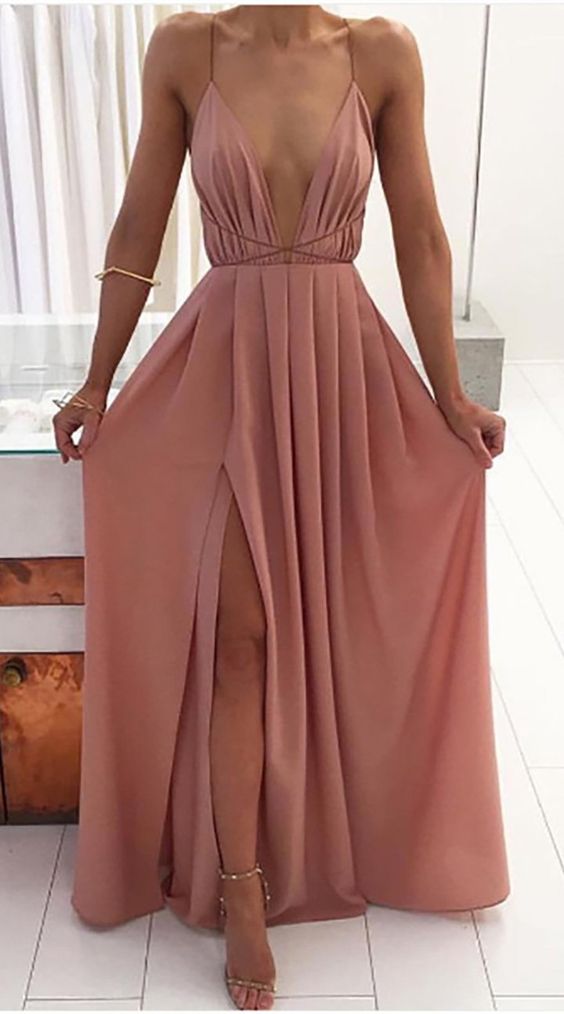 Long Backless Strappy Chiffon Slit prom dresses gown dress  cg6304