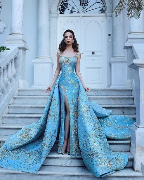 gorgeous long blue prom dress，luxury evening dress，wedding dress cg630 ...