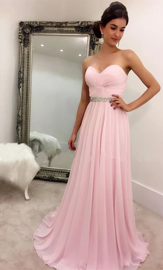 pink chiffon cheap simple long sweetheart prom dress  cg6320