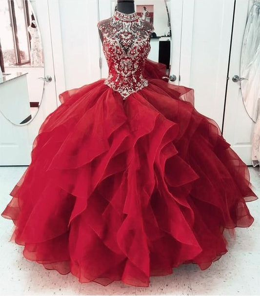 O-Neck Sleeveless Top Beads Ball Gown prom dress ,Tulle Quinceanera Dress  cg6339