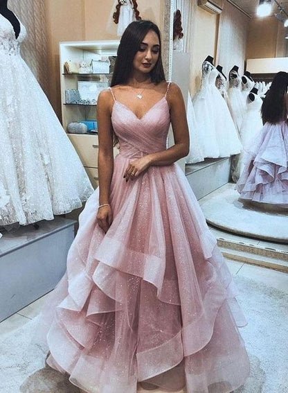 Princess Pink Tulle Long Prom Dress cg638