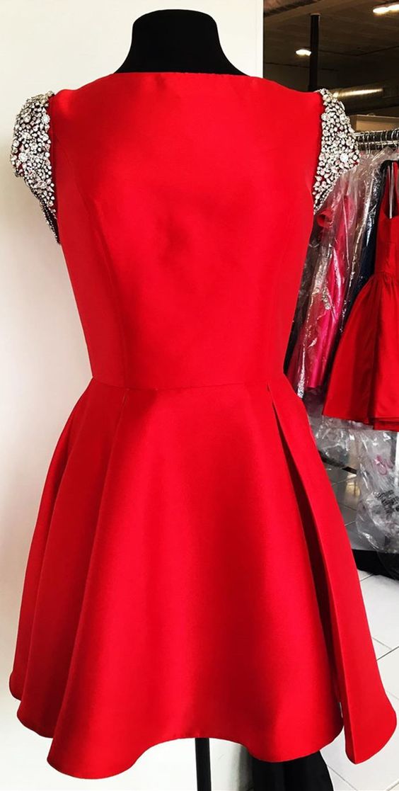 cute red homecoming dress with cap sleeves, short homecoming dress   cg6389