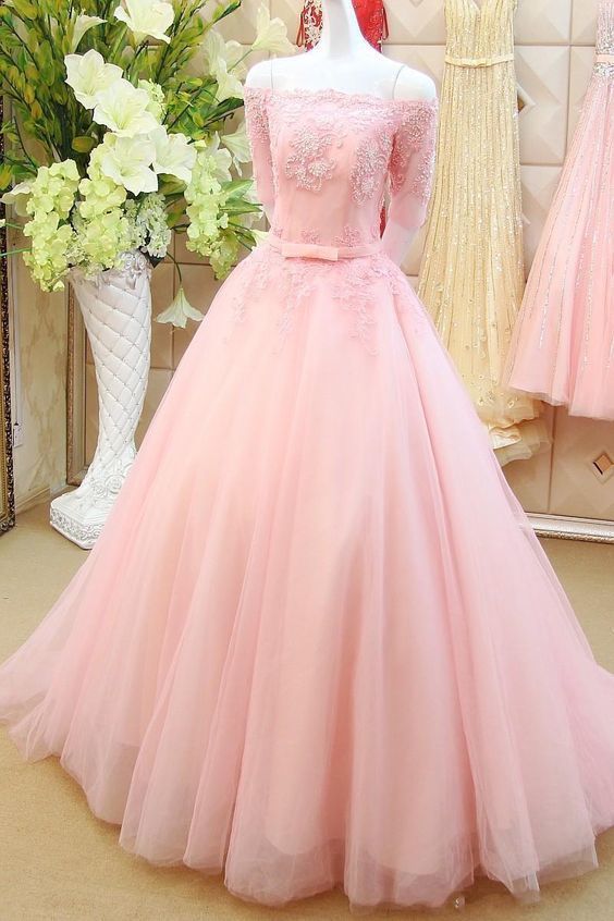 Pink Prom Dresses,off the shoulder Prom Gowns  cg6425