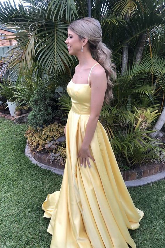 Spaghetti Straps yellow Prom Dress  cg6453