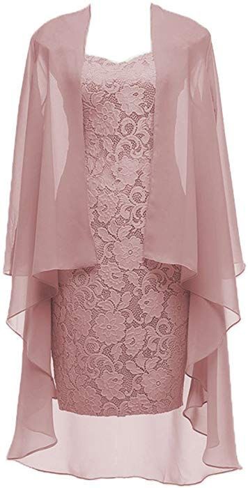 Dusty Pink Short Lace Mother of the Bride Dress with Jacket Formal prom Gowns  cg6520
