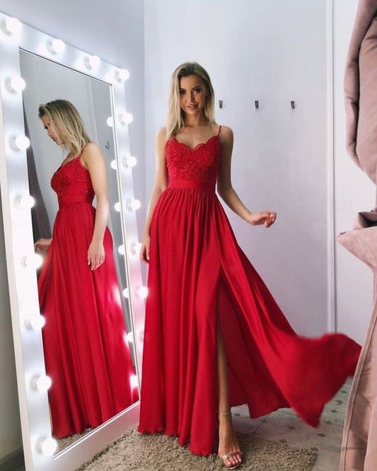 Sexy Straps Lace Chiffon Red Bridesmaid Dresses Long prom dress  cg6553