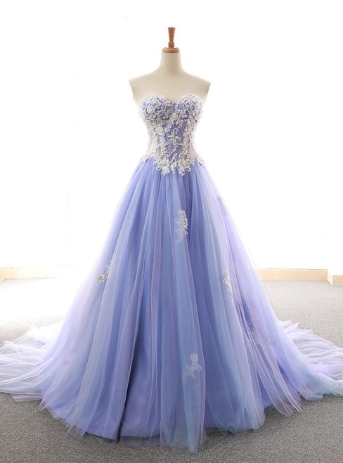 Purple Sweetheart Tulle Lace Appliques Wedding prom Dress  cg6591