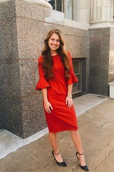 Red Bell Sleeve Knee Length Prom Dress   cg6601