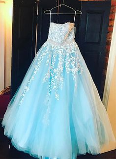 Baby blue tulle long A-line senior prom dress  cg6650