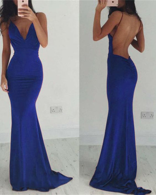 Sexy V Neck Spaghetti Straps Fitted Long Evening Party Dresses Women Formal Prom Gown  cg6704