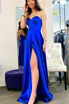 Sweetheart Royal Blue Long Prom Evening Dress with Slit  cg6786