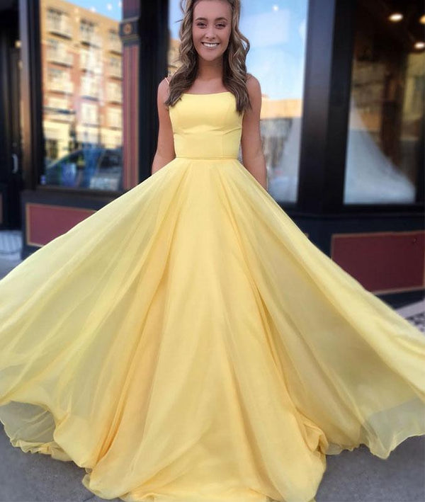 Simple yellow chiffon long prom dress, yellow evening dress cg681 ...