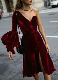 Red velvet asymmetrical prom dress  cg6873