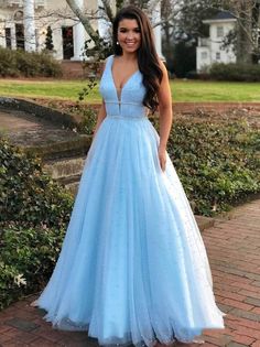 Unique Prom Dresses, 2020 Sweet A-Line/Princess Tulle Beaded V Neck Sleeveless Prom Dresses  cg6904