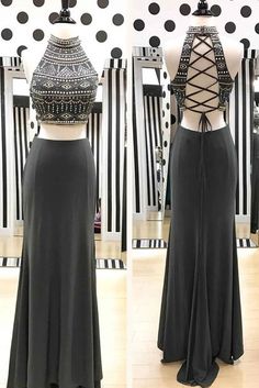 Unique chiffon two pieces beaded sequins long evening dresses,prom dress  cg7027