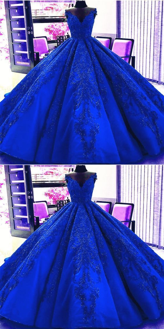 Gorgeous Royal Blue Appliques Beads Quinceanera Dresses, Formal Ball Gown Prom Dress cg703