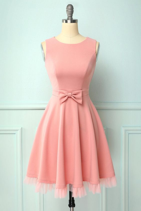 Blush A-line Splice Tulle Swing homecoming Dress with Pockets & Bow  cg7067