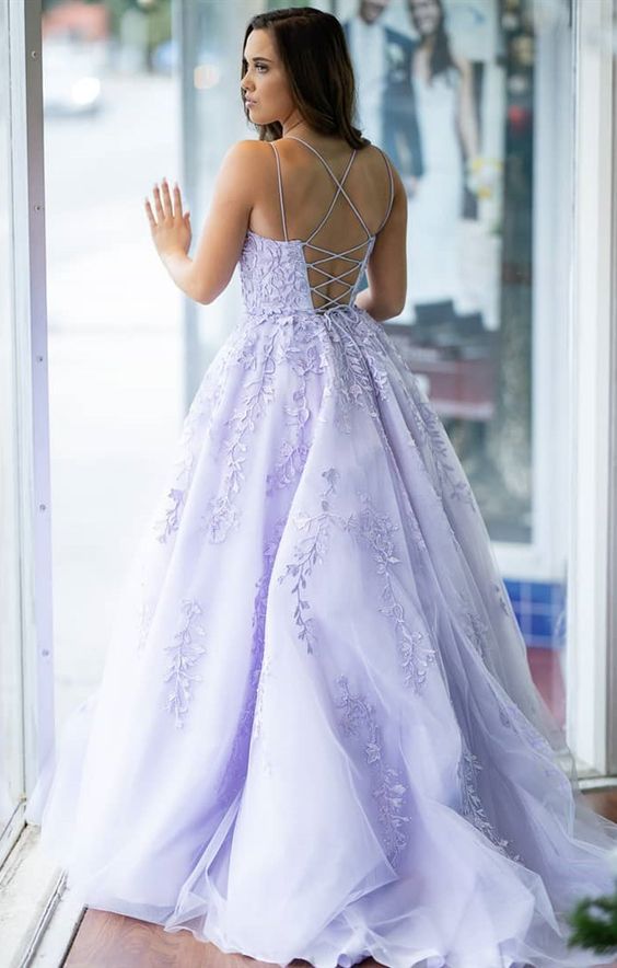 formal ball gown prom dresses, lilac long prom dresses, chic lace graduation party dresses  cg7134