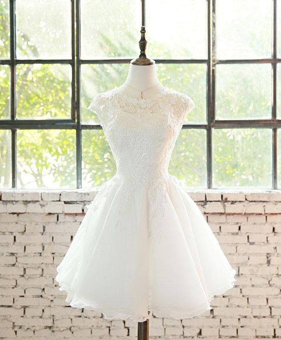 White lace tulle short party dress, homecoming dress  cg7135