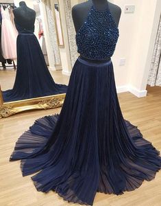 Prom Dresses Unique, Dark blue two pieces long prom dress, formal dress  cg7137