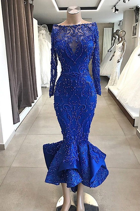 Sexy Beading Mermaid Long Evening Dress 2020 Illusion Appliques Long Sleeves Tulle Formal Party Dress ,prom dress  cg7189