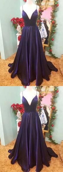 Simple purple v neck satin long prom dress, evening dress  cg7230