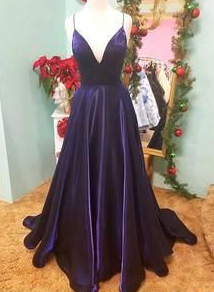 Simple purple v neck satin long prom dress, evening dress  cg7230