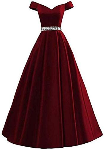 A-line Off The Shoulder Satin Long Beaded Bodice Prom Dress  cg7241