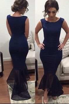 Mermaid Evening Gowns Dark Navy Blue Party Dress Simple Formal prom Evening Dresses  cg7309