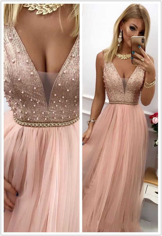 Popular Tulle Prom Dresses A-line Beaded Evening Gowns   cg7326