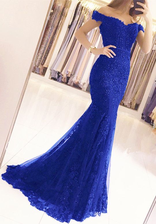 Glamorous  Lace Mermaid Appliques Off-the-shoulder Prom Dresses  cg7341