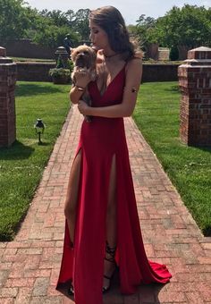Sexy Red Prom Dress with Slit, Long Evening Dress, Party Dress  cg7349