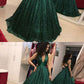 A-Line V-Neck Open Back Dark Green Sequin Prom Dress cg736