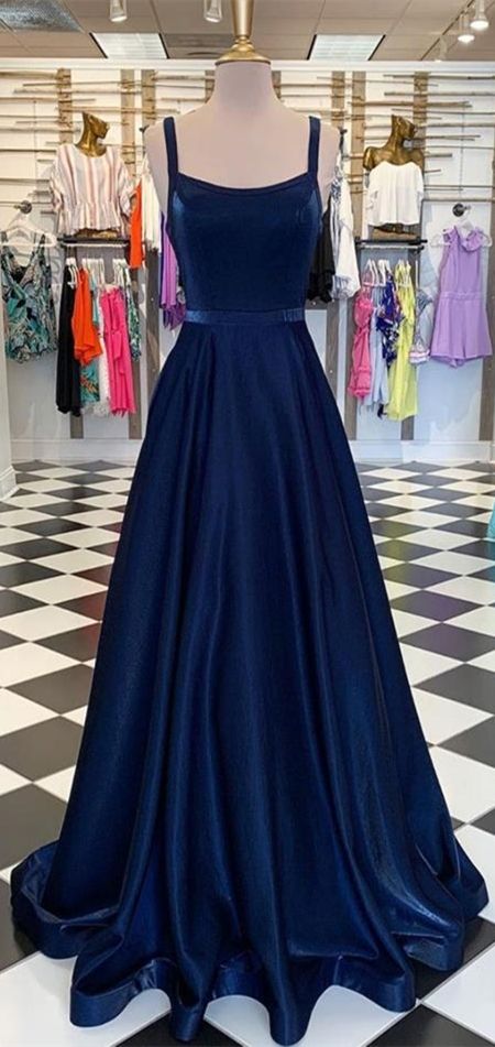 Straps Navy Long A-line Simple Long Prom Dresses, 2020 Prom Dresses, New Arrival Cheap Prom Dresses   cg7387