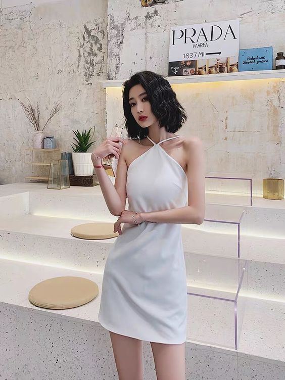 White Evening Dress Fashionable Party Dress Temperament Sexy Evening Dress Halter Neck Homecoming Dress  cg7462