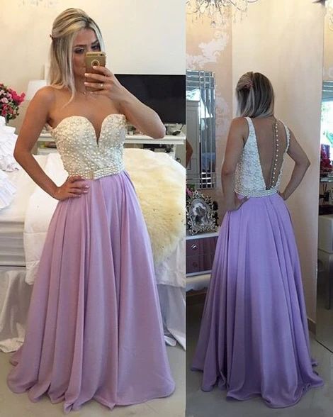 Chiffon Prom Dress,Pearl Beading Evening Dress,  cg7486