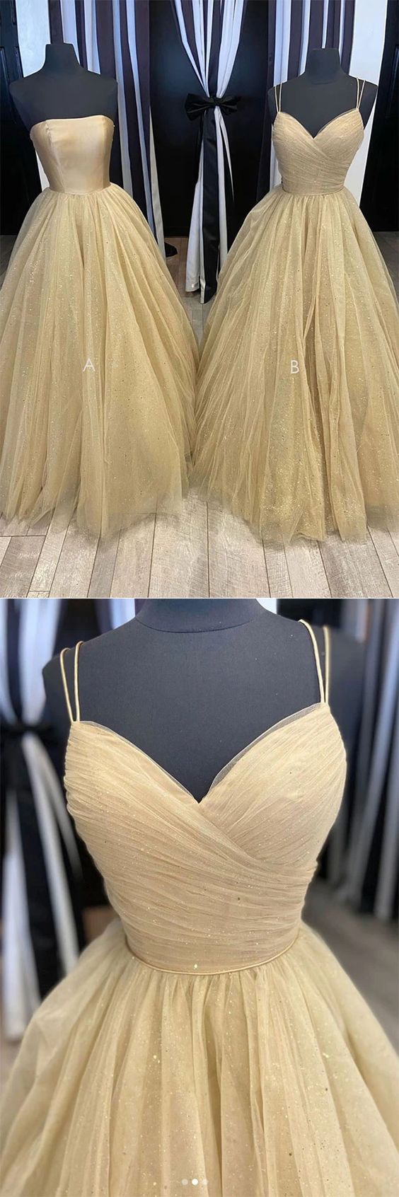 Champagne tulle long prom dress tulle long formal dress  cg7487