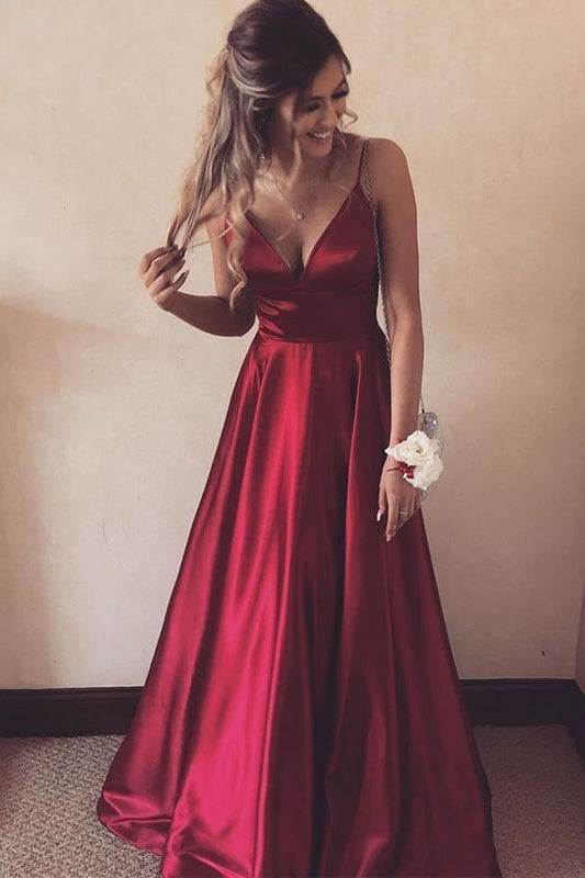 elegant red long prom dress with v neckline prom dresses  cg7495