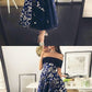 Off the Shoulder Dark Blue Tea-Length Prom Dress with Appliques  cg7499