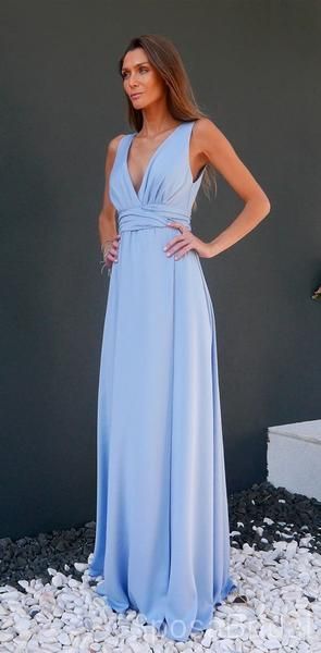 Long Blue Cheap Modest Soft V-Neck Formal Elegant Popular Prom Dresses  cg7515