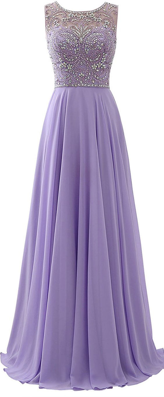 Exquisite Chiffon Scoop Neckline A-Line Prom Dresses With Beadings  cg7539