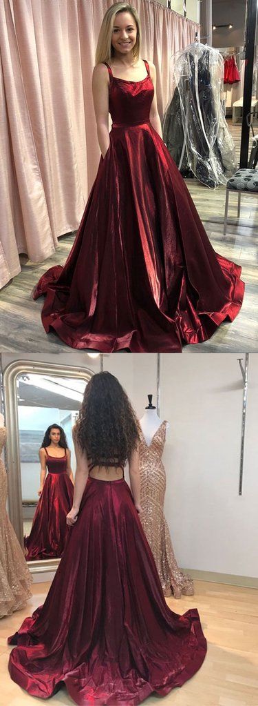 Simple Burgundy Satin Open Back Long Pageant Prom Dress  cg7547