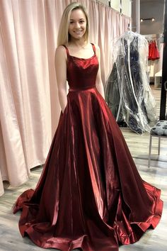 Simple Burgundy Satin Open Back Long Pageant Prom Dress  cg7547