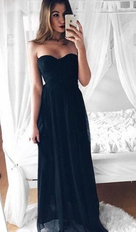 2020 Cheap Chiffon Princess/A-Line Sweetheart Black Prom Dresses  cg7552