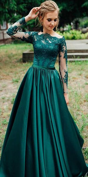 Gorgeous Dark Green Long Sleeves Lace Prom Dress Green Evening Dress Formal Dress   cg7565