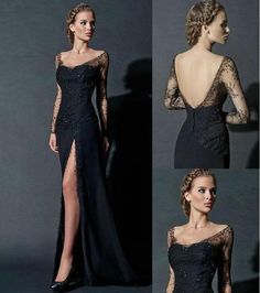 Side Split Sheer Long Sleeve Lace prom Evening Dresses   cg7567